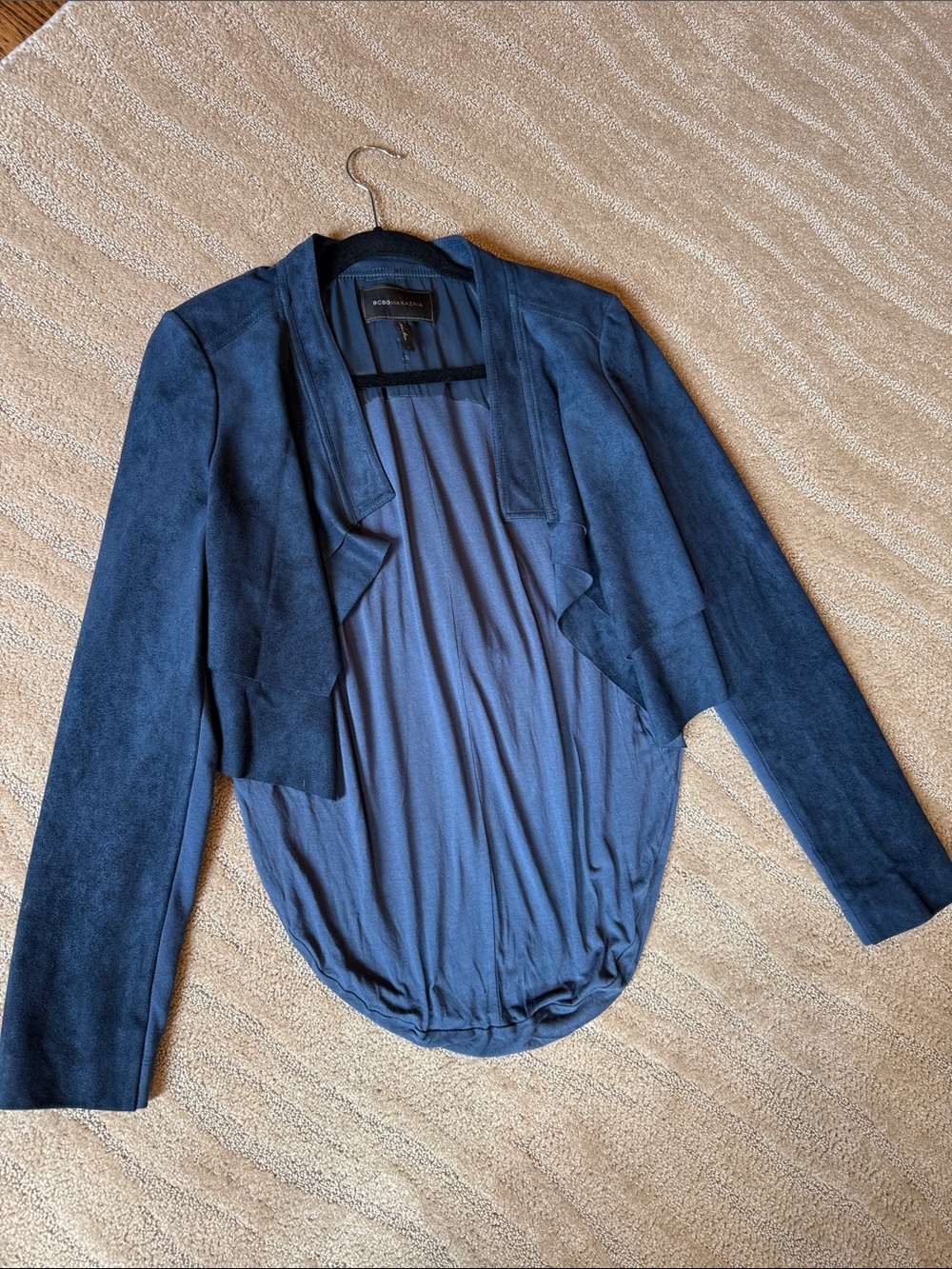 BCBGMAXAZRIA Faux Suede Jacket With a Draped Shawl Collar - Picture 13 of 17
